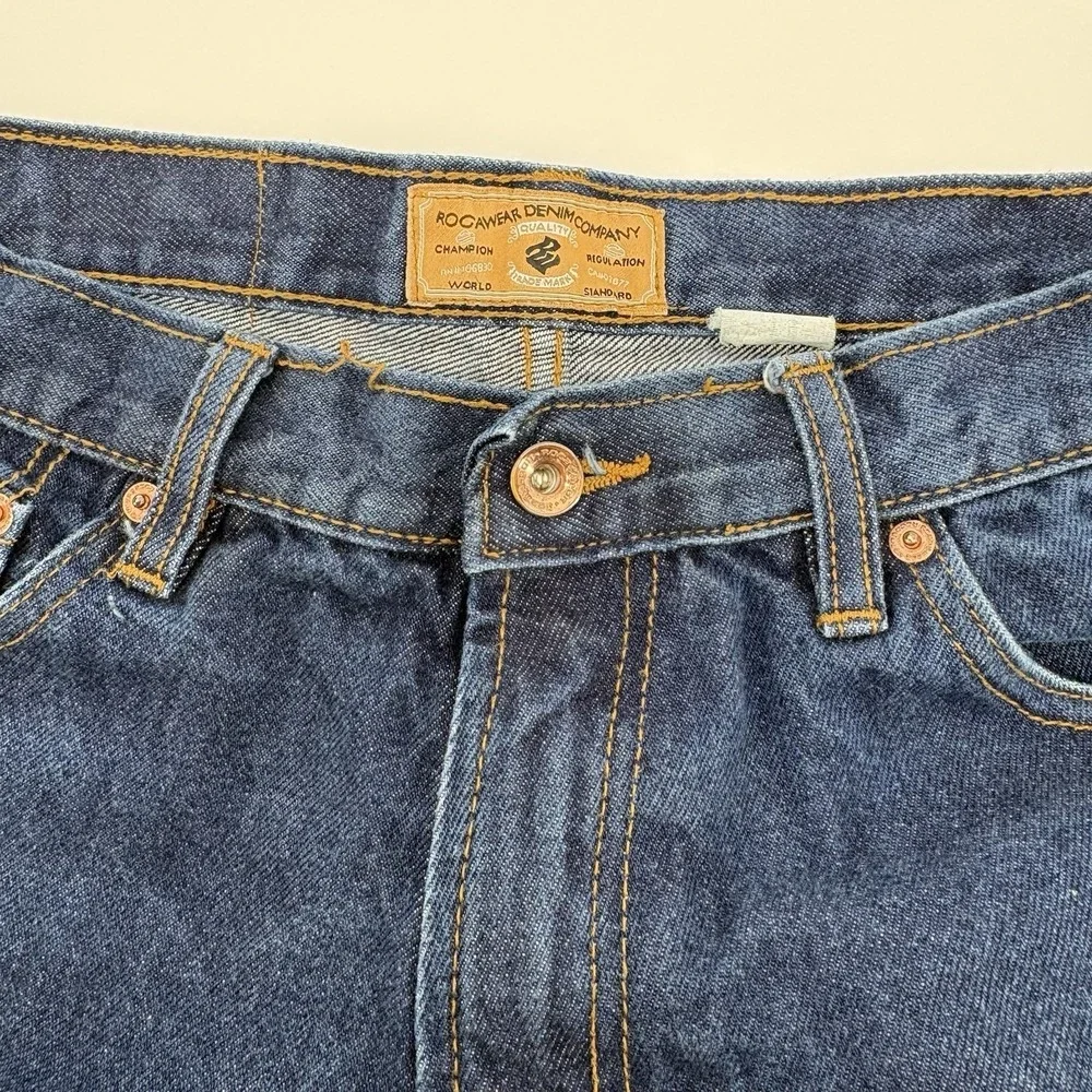 Vintage Rocawear Jeans 33x30 Dark Wash Baggy Loose Y2K Skater Hip Hop Streetwear